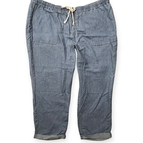 J Jill Pants Womens Denim Chambray Pull On Elastic Drawstring Cropped Blue 3X - Picture 3 of 12